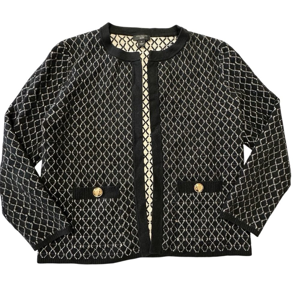 Ann Taylor Factory Knit Open Front Cardigan Gold Buttons Size SP Chanel Style